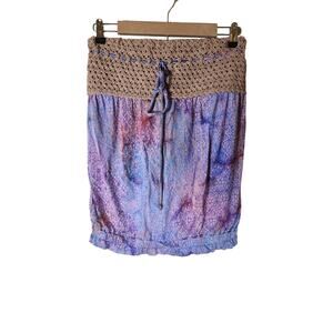 SANTIKI Strapless Cinch Purple Batik Dye Crotchet Boho Hippie Festival Top SZ M
